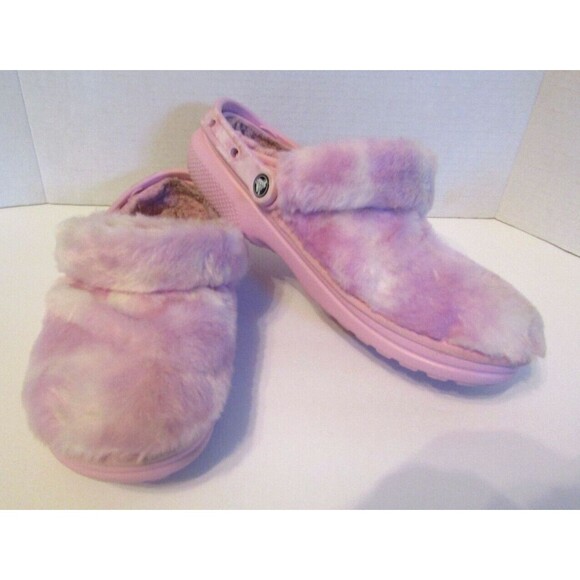 Crocs Classic Fur Sure Pink Fuzzy Clogs Shoes Slip On Mens 11 Womens 9 - Picture 2 of 7